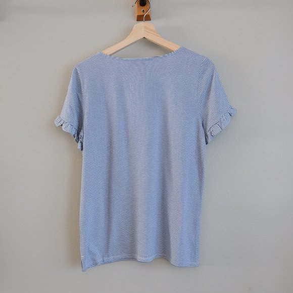 NWT Loft Blue & White Stripe Tulip Sleeve Shirt - Picture 6 of 7